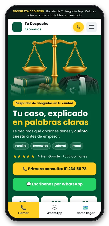 Web para abogados vista en el móvil
