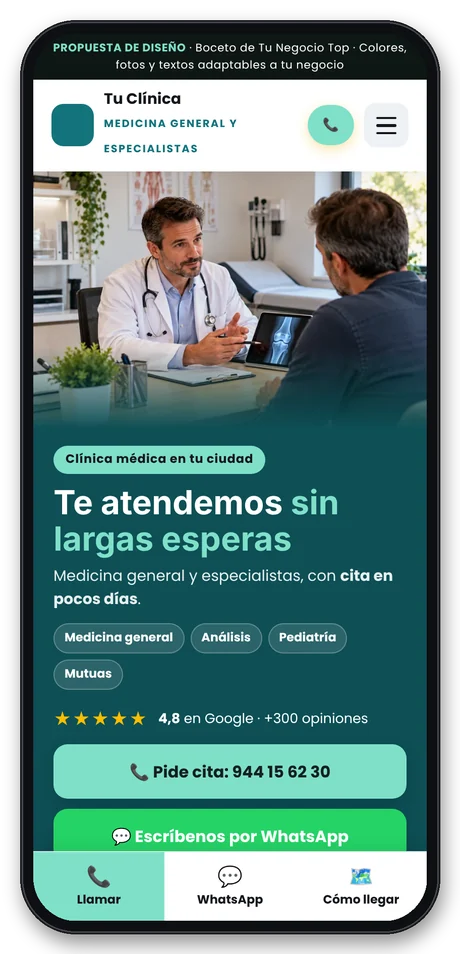 Web para clínicas y médicos vista en el móvil