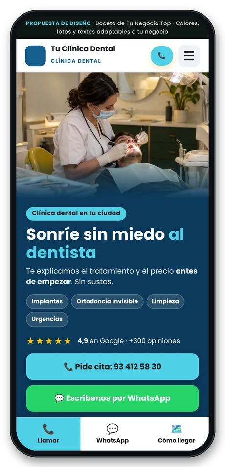 Web para dentistas vista en el móvil
