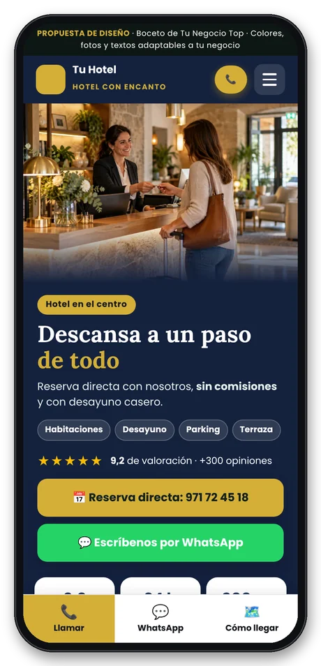 Web para hoteles vista en el móvil