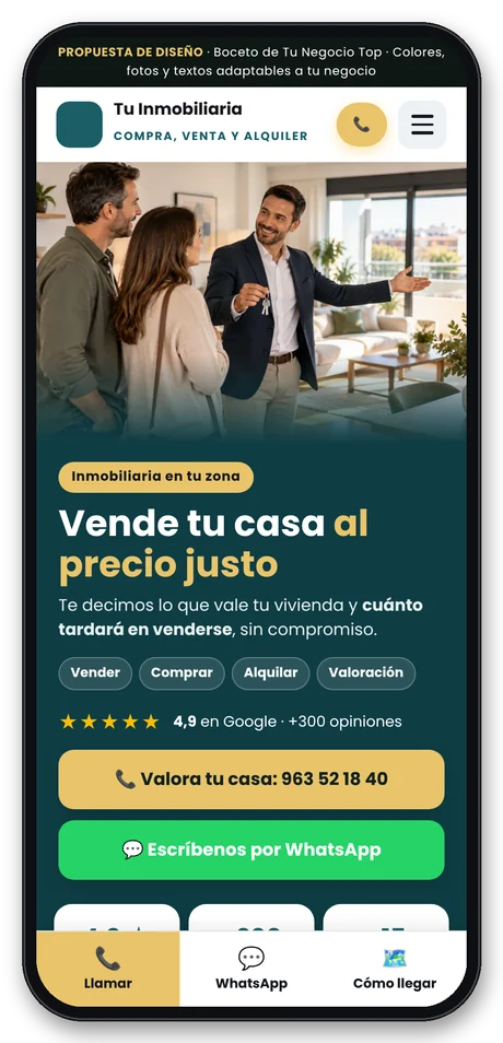 Web para inmobiliarias vista en el móvil