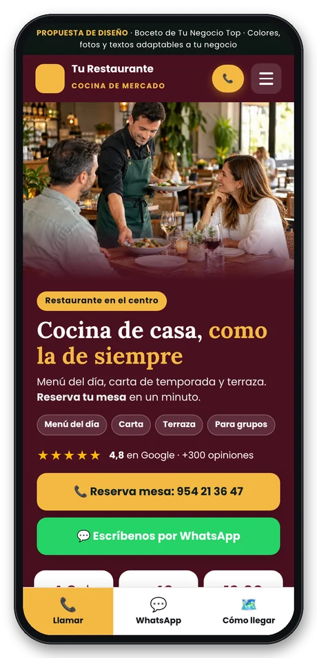 Web para restaurantes vista en el móvil