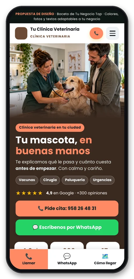 Web para veterinarios vista en el móvil