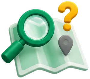 Icono de no te encuentran en Google: lupa sobre mapa con interrogación