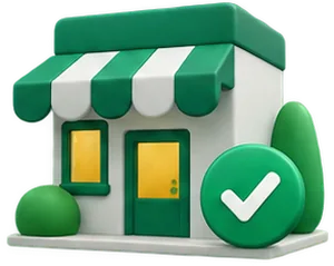 Icono de probado en casa: local con check
