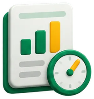 Icono de seguimiento semanal: informe con gráfico y reloj