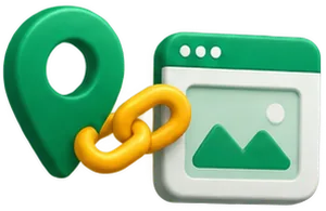 Icono de ficha y web conectadas: chincheta y web unidas por cadena