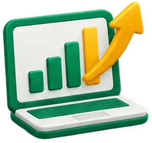 Icono de web que crece: portátil con gráfico que sube